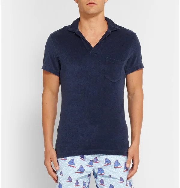 Orlebar Brown Terry Towelling Navy Towelling Resort Polo Shirt - Navy