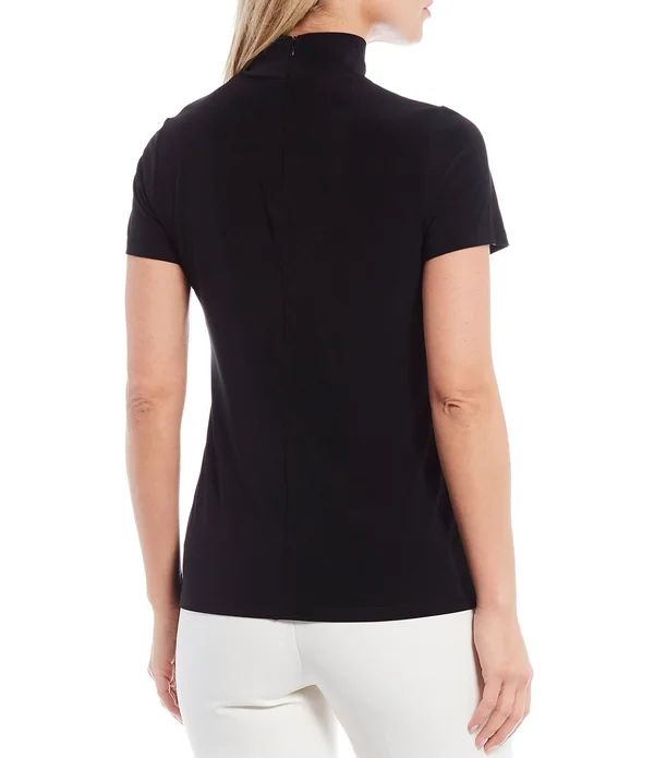 Anne Klein Women's Short Sleeve Mock Neck Top - Anne Black - XL