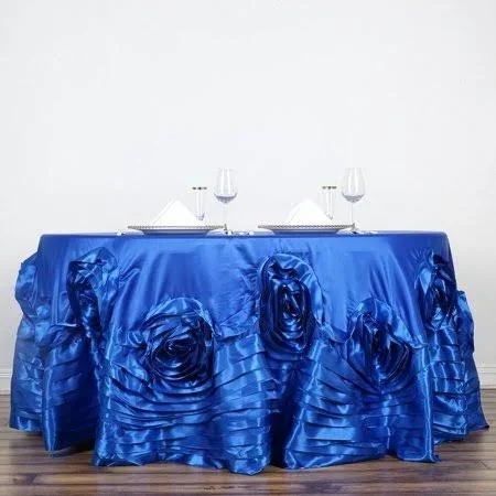 120 inch Royal Blue Large Rosette Round Lamour Satin Tablecloth