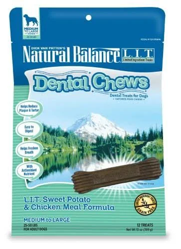 Natural Balance Dental Chews L.I.T. Limited Ingredient Treats Sweet Potato & Chicken Meal Formula - Medium Dog Treats, 13-Oun