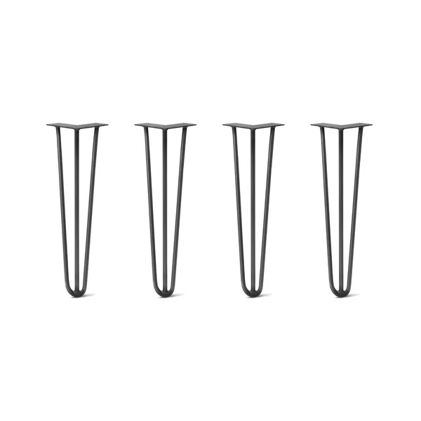 Hairpin Legs Set of 4 - 3-Rod Design - Jet Black Satin Powder Coated Finish, 31x22, Jet Black, 3/8x22