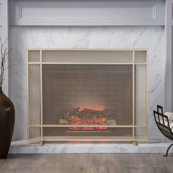 Markus Modern Single Panel Iron Firescreen, Black Brushed Gold Finish