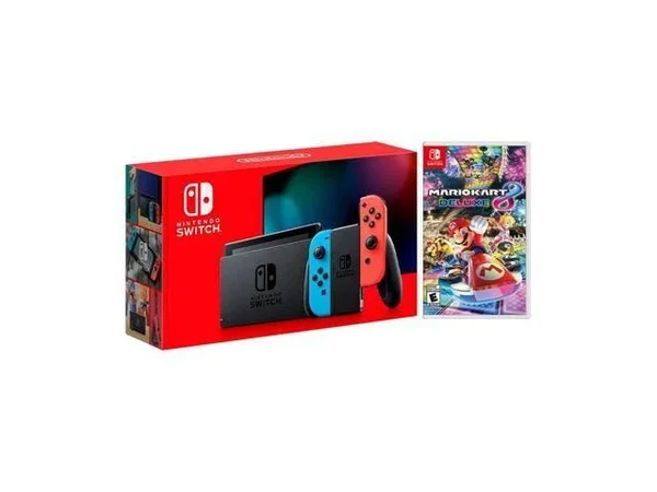 2019 New Nintendo Switch Red/Blue Joy-Con Improved Battery Life Console Bundle with Mario Kart 8 Deluxe NS Game Disc - 2019 Best