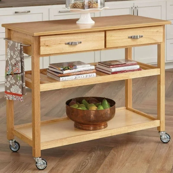 Solid Wood Kitchen Cart with Heavy Duty Casters - 44W x 20.5D x 36H Inches - Brown