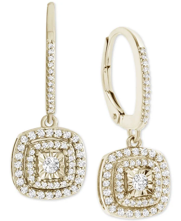 Diamond Halo Drop Earrings (1/2 Ct. t.w.) in Sterling Silver (also Available in 14K Rose Gold Sterling Silver & 14K Gold Ste