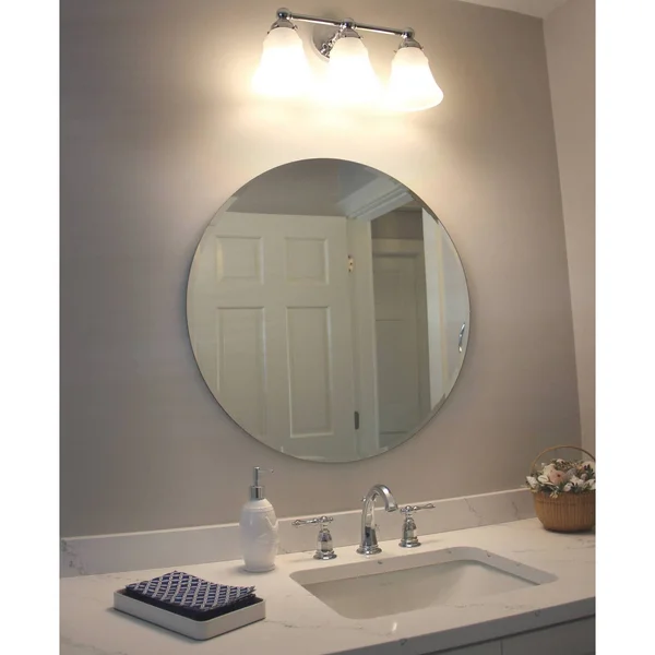 Alpine Art & Mirror Westport Round Frameless 28-Inch Round Beveled Wall Mirror