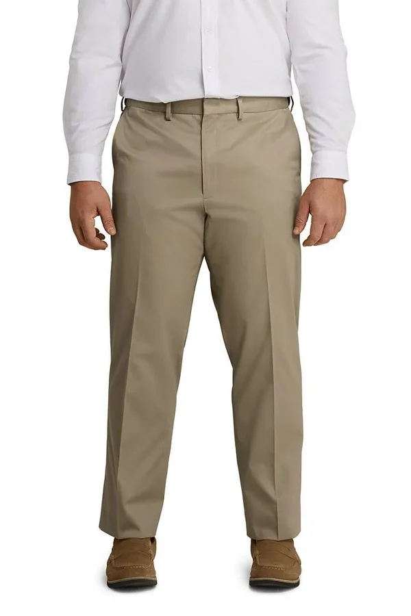 Men's Big and Tall Comfort Waist No Iron Twill Dress Pants - Lands& End - Tan - 52