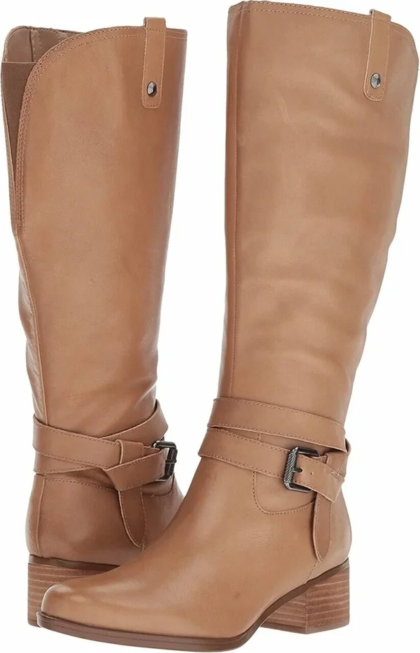 Naturalizer Dev Womens Wide Calf Leather Riding Boots, Oatmeal Leather