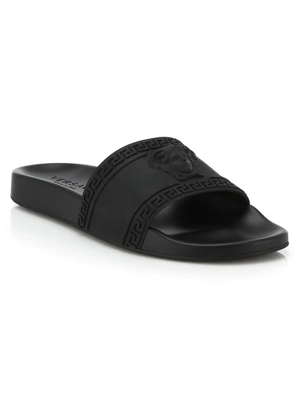 Versace Men's Medusa & Greek Key Shower Slide Sandals, Red, Men's, 10D