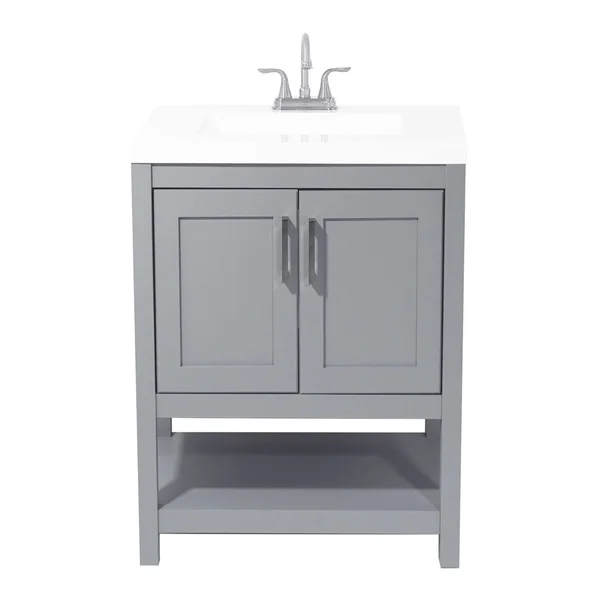 Tufino Bath Vanity with Cultured Marble or Quartz Stone Top (Color: White, Vanity Top: Quartz Galaxy White, Size: 25x22)