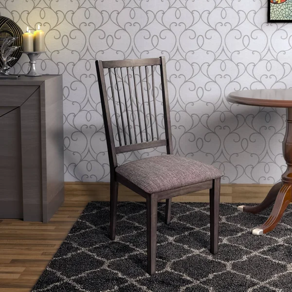 Wood Side Chair with Slatted Backrest and Padded SEAT - Set of 2, Dark Brown