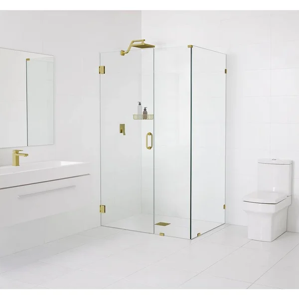 Glass Warehouse GW-90-WH-34.5-34-SB 78x22 H Frameless Shower Door Finish: Satin Brass