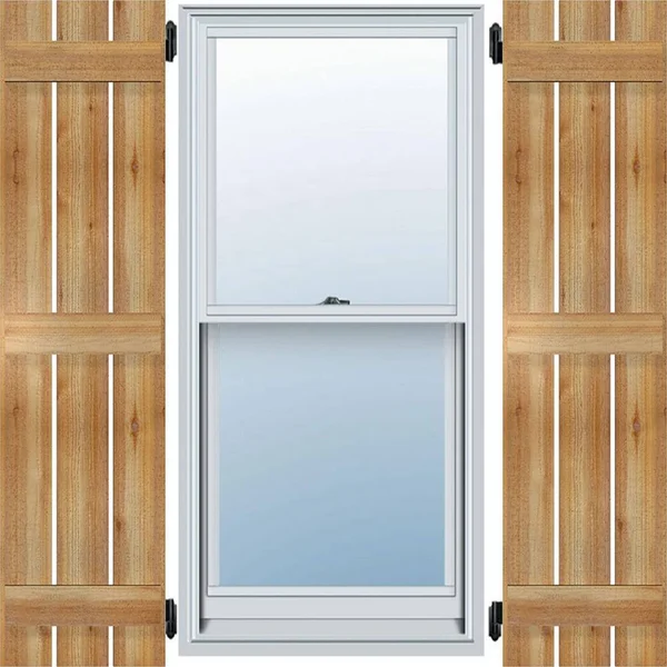 Ekena Millwork RBS06S11X056RWR 11 1/4x22W x 56x22H TimberCraft Two 5 3/8x22 Boards Spaced Board-n-Batten Shutters - Rough Sawn We