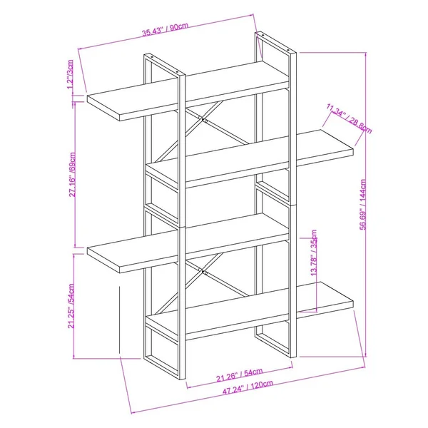 4 Shelf Display Bookcase by Davee Furniture Inc - Size: 56.69 H x 47.24 W x 11.34 D, Brown