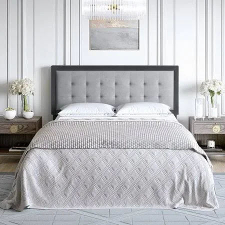 Premier Zelah Gray Upholstered Velvet Headboard - Queen and Full