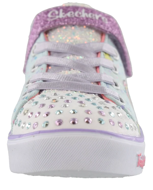 Skechers Girls& Twinkle Toes Shuffles Sparkle Lite Sneaker, Size: 1, Light Blue/Multi