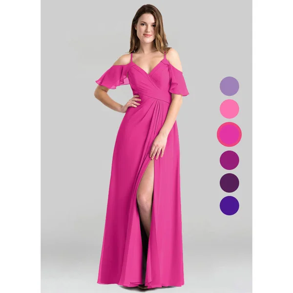 Azazie A-Line/Princess V-Neck Floor-Length Chiffon Bridesmaid Dresses - Fuchsia