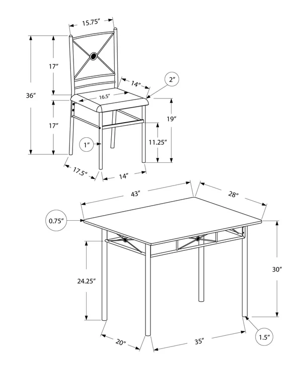 63x22 x 76x22 x 102x22 Grey Black Foam Metal - 5pcs Dining Set