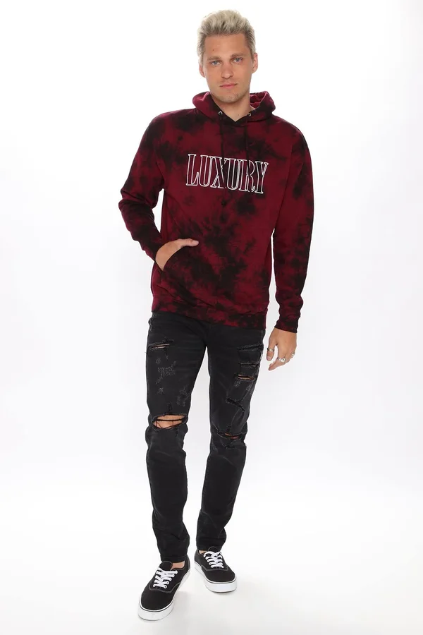 Mens Luxury Lifestyle Tie Dye Pullover Hoodie in Red Size Small by Fashion Nova