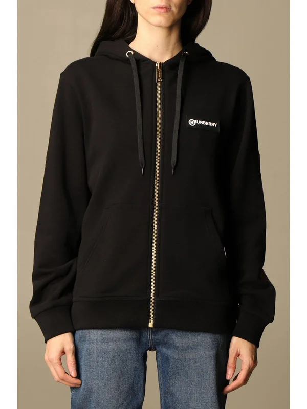Burberry Aubree Zip-Up Hoodie - Black, Women's, M, Coats, Jackets & Outerwear Athletic Jackets, Zip-Ups, Pullovers & Hood
