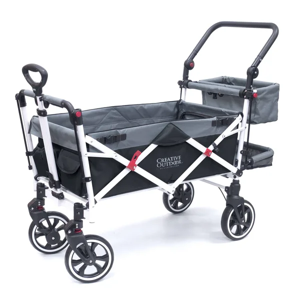 Push Pull Titanium Series Plus Folding Wagon Stroller with Canopy, Black Black/Gray, Assembly Required