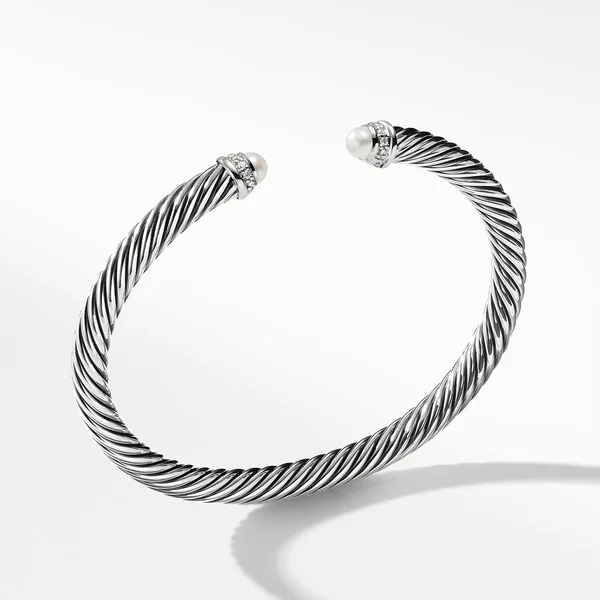 David Yurman Cable Classics Bracelet with Pearls and Diamonds, 5mm - Pearl