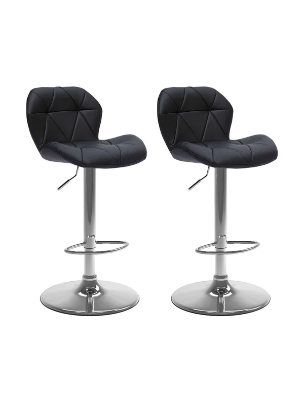 CorLiving Adjustable Barstool in Black Bonded Leather - Set of 2