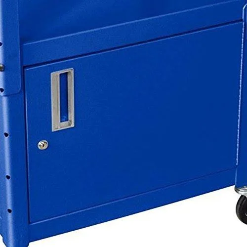 Luxor Steel Adjustable Height A/V Cart with Cabinet and Pullout Keyboard Tray - Blue