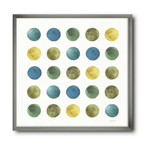 Designart 'Green Tones Geometric Circles' Mid-Century Modern Framed Art Print - 30 in. Wide x 30 in. High - Orange