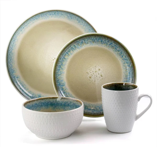Elama 16-Piece Stoneware Dinnerware Set - Modern Dot