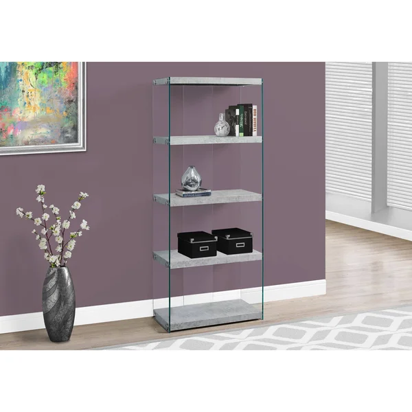 58.75x22 Gray and Clear Contemporary with Four Shelves Rectangular Bookcase - 33819255