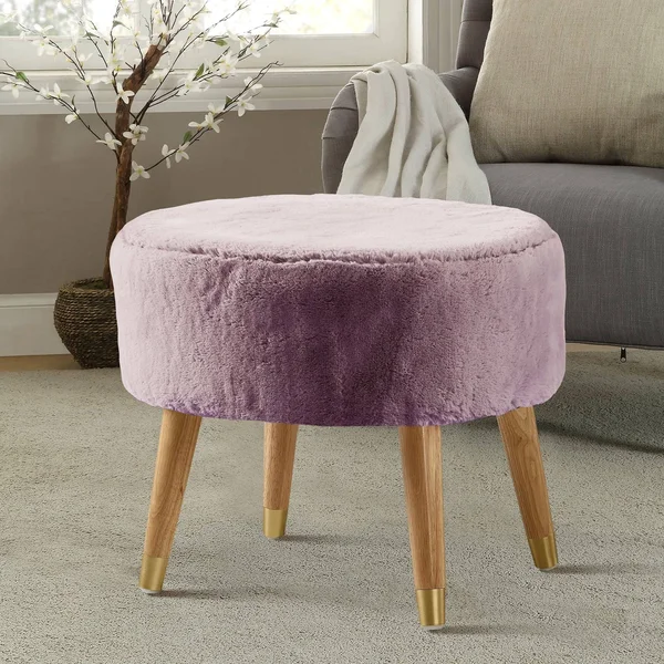 Home Soft Things Serenta Heavy Fauxfur Oval Ottoman - Wood Rose - 22 x 18 x 18 inches