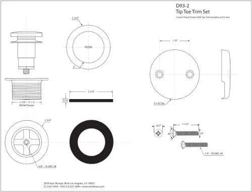 Westbrass R93-2-12 Tip Toe Tub Trim Set with Two-Hole Overflow Faceplate Oil Rubbed Bronze