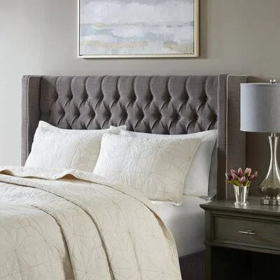 Candice Upholstered Wingback Headboard Rosdorf Park Size: Queen, Upholstery: Dark Gray