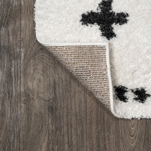 Jonathan Y Cristo White/Black 2 ft. x 10 ft. Berber Geometric Shag Runner Rug