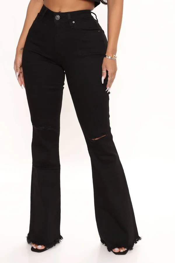 Womens Nothing But The Best Flare Jeans in Black Size 9 by Fashion Nova
