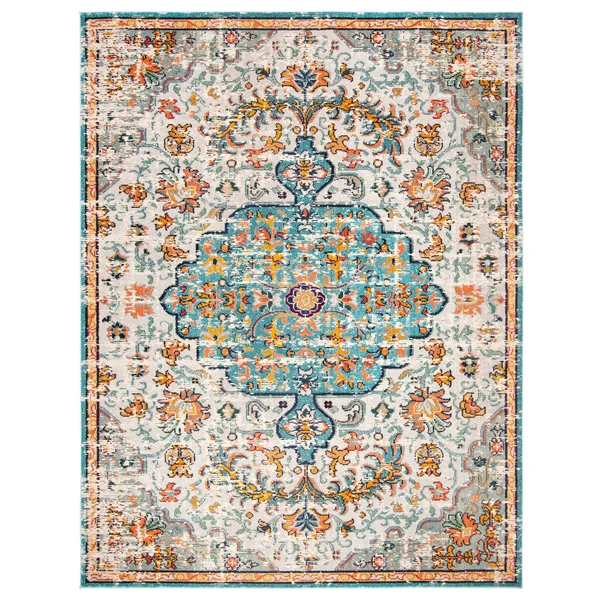 Safavieh Madison Sabire Boho Medallion Distressed Rug (10& x 10& Round - Navy/Light Blue)