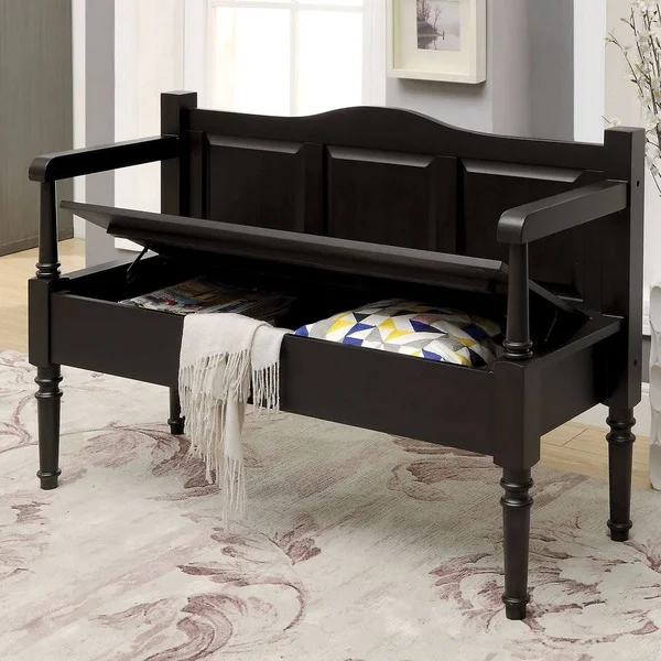 Furniture of America Mimi Transitional Solid Wood Storage Bench, Brown
