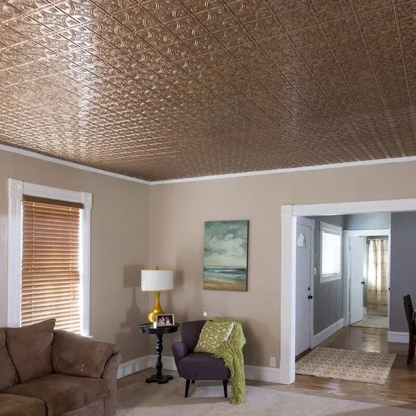 Fasade Traditional Pattern/Style #1 Decorative Vinyl 2ft x 4ft Glue Up Ceiling Tile in Cracked Copper (5 Pack)