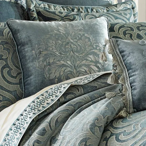 J. Queen New York Sicily Embroidered Damask Square Pillow, Teal