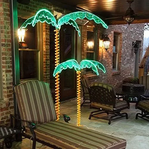 Wintergreen Corporation 7& Deluxe Tropical LED Rope Light Palm Tree with Lighted Holographic Trunk and Fronds
