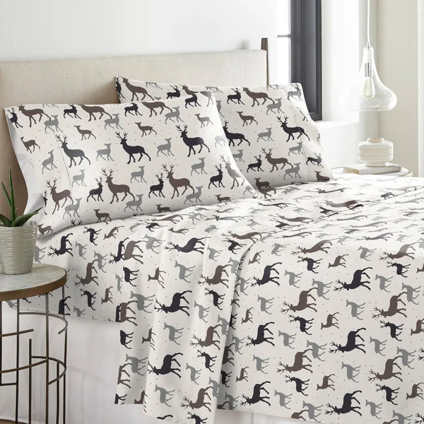 Pointehaven Solid or Print Cotton Heavyweight Flannel Bed Sheet Set (Blue Plaid - Plaid/Striped - 4 Piece - Queen)