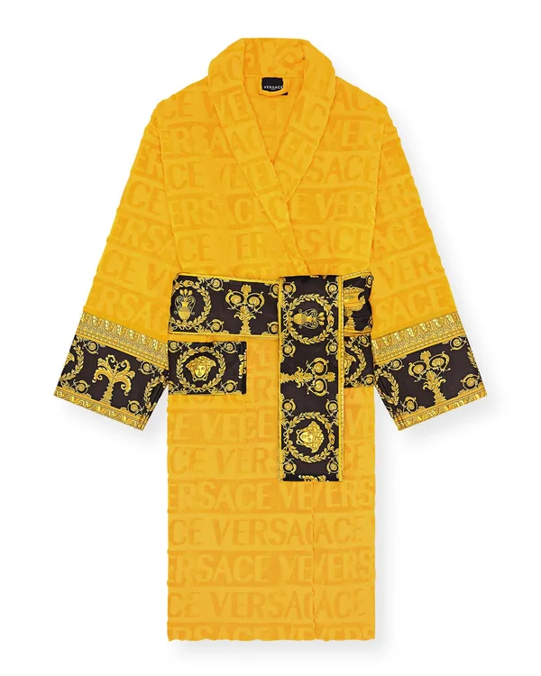 Versace Men's Barocco Sleeve Robe, Gold, Men's, XL