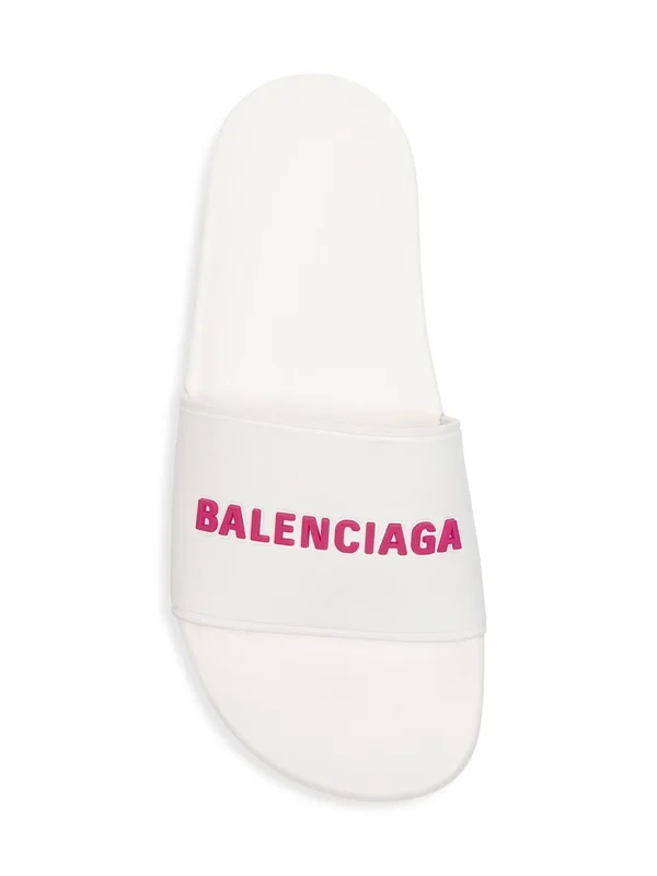 Balenciaga Logo Pool Slide Sandals, White, Women's, 41EU, Sandals Slides