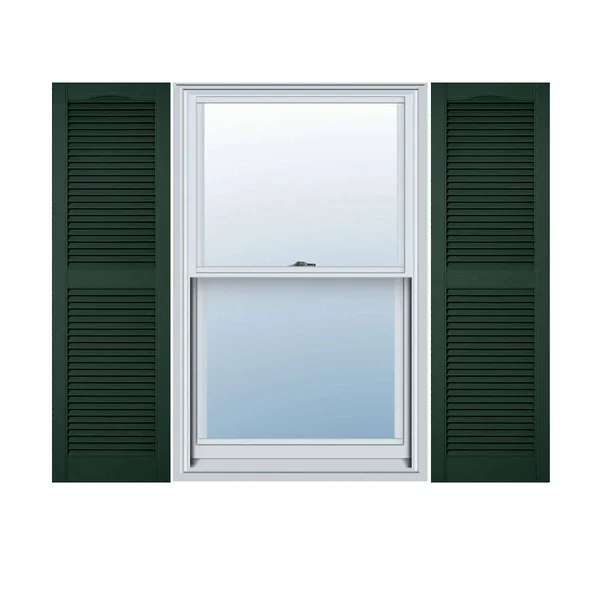 12 inchw x 62 inchh Lifetime Vinyl - Custom Straight Top Center Mullion, Open Louver Shutters, Midnight Green