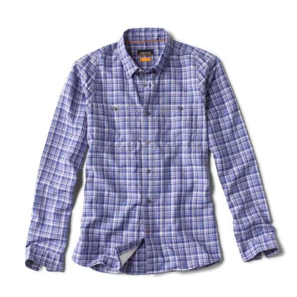 Men's Tech Chambray Work Shirt - Cobalt Plaid, Size Small, Synthetic, Orvis