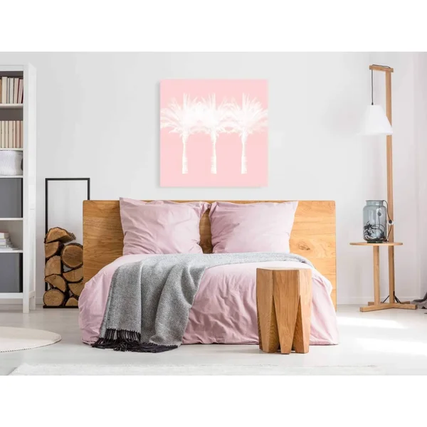 Epic Graffiti 'White and Pink Palm Trees' by Linda Woods - Canvas Wall Art, 18 inchx18 inch, Size: 18 x 18