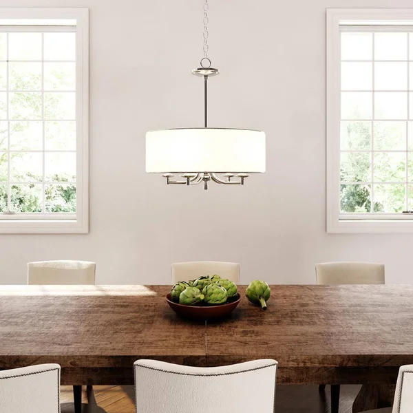 Home Decorators Collection Anya 5-Light Chrome Pendant with Pleated Cream Fabric Shade