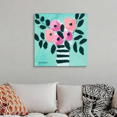 Blooms & Stripes by Kait Roberts - Painting Print on Canvas Winston Porter Format: Wrapped Canvas, Size: 30x22 H x 30x22 W x