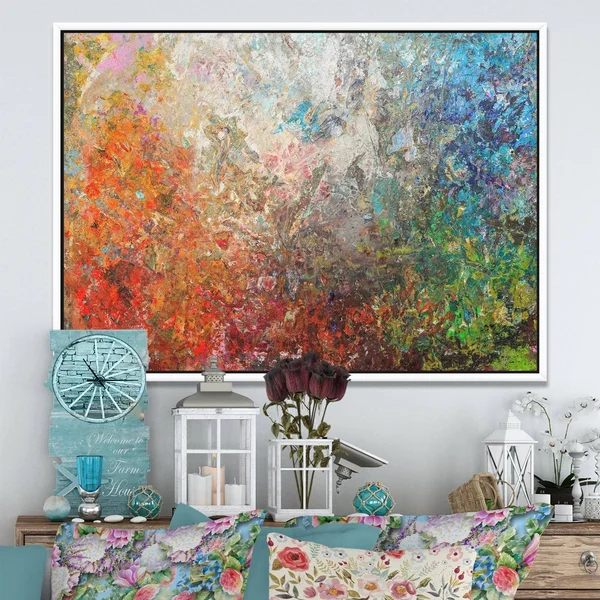 Designart ' Board Stained Abstract Art ' Abstract Framed Canvas Art Print - Size: 34 inch x 18 inch